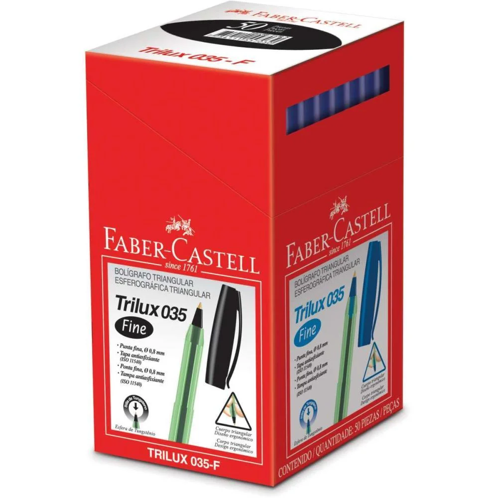 CANETA ESFEROGRAFICA TRILUX PONTA FINA PRETA FABER-CASTELL (CX.C/50) - imagem 2