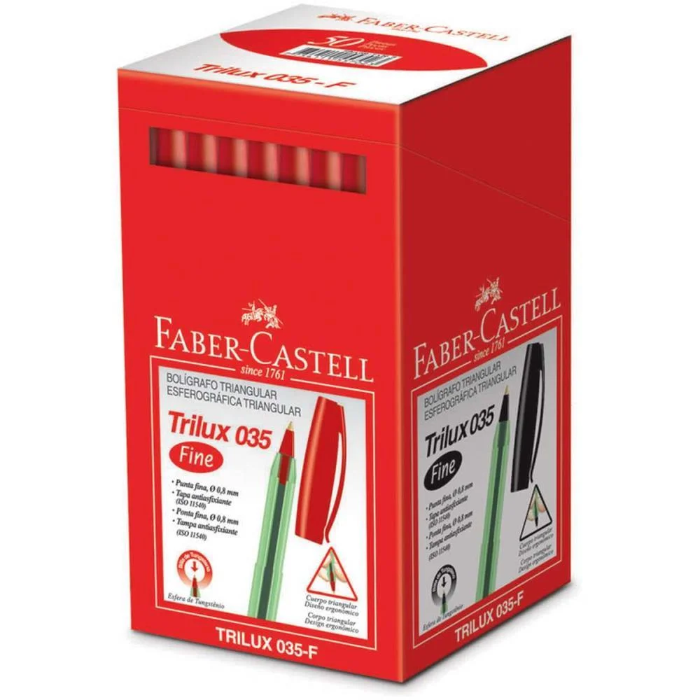 CANETA ESFEROGRAFICA TRILUX PONTA FINA VERMELHA FABER-CASTELL (CX.C/50) - imagem 3