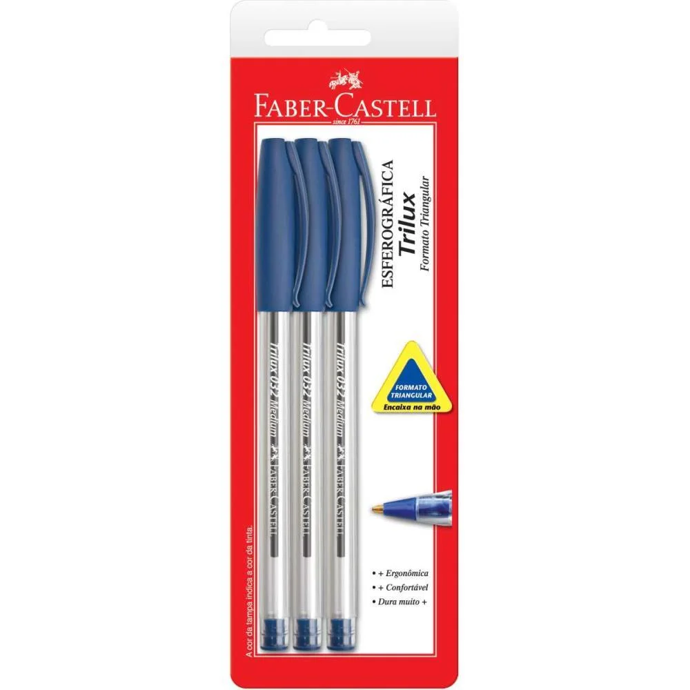 CANETA ESFEROGRAFICA TRILUX 1.0MM AZUL BL.C/3 FABER-CASTELL (CX.C/24) - imagem 2