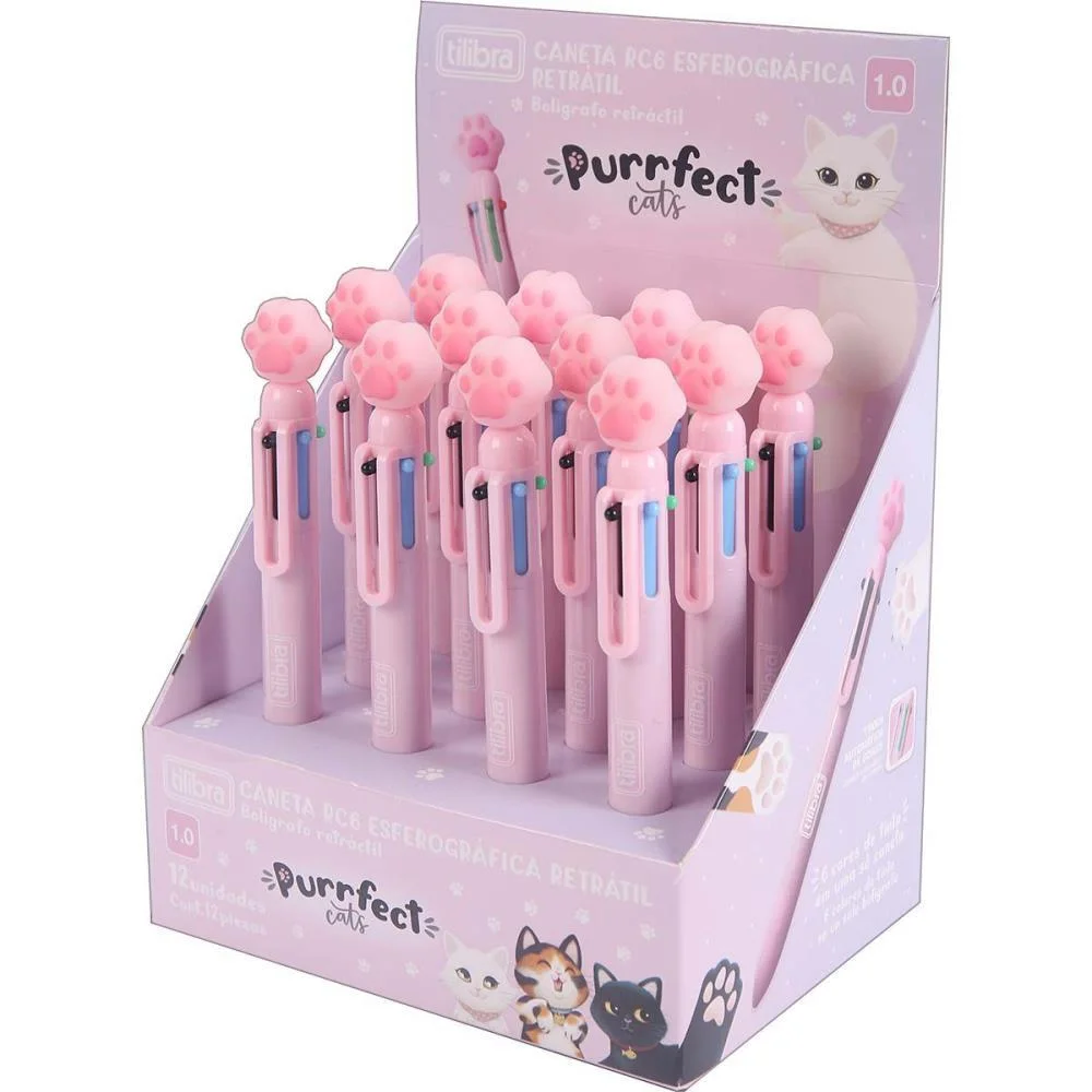 CANETA ESFEROGRAFICA PURRFECT CATS 6 CORES RETRATIL TILIBRA (DP.C/12) - imagem 3
