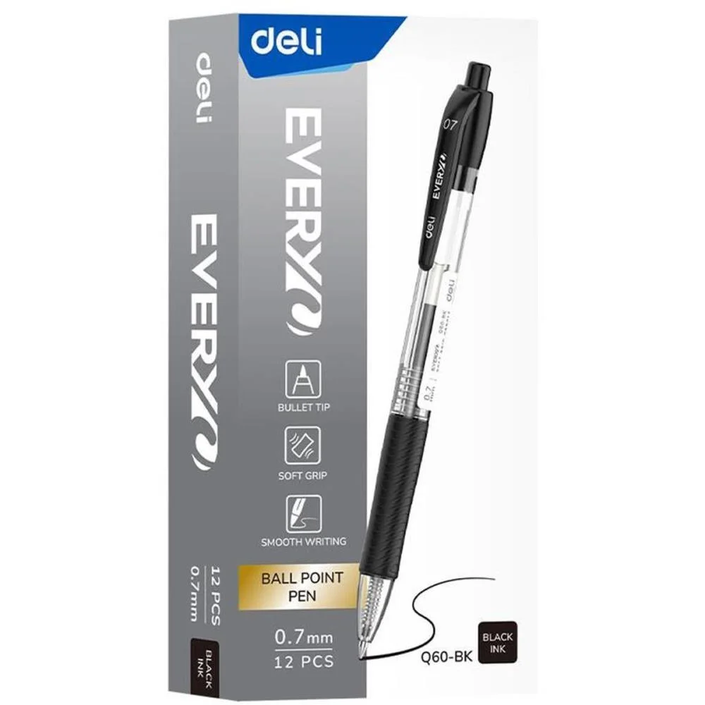 CANETA ESFEROGRAFICA RETRATIL 0,7MM PRETA DELI (CX.C/12) - imagem 4