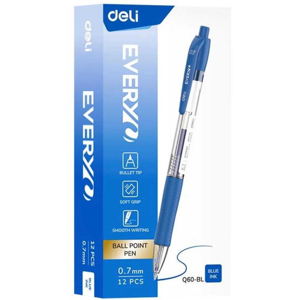 CANETA ESFEROGRAFICA RETRATIL 0,7MM AZUL DELI (CX.C/12) - imagem 3