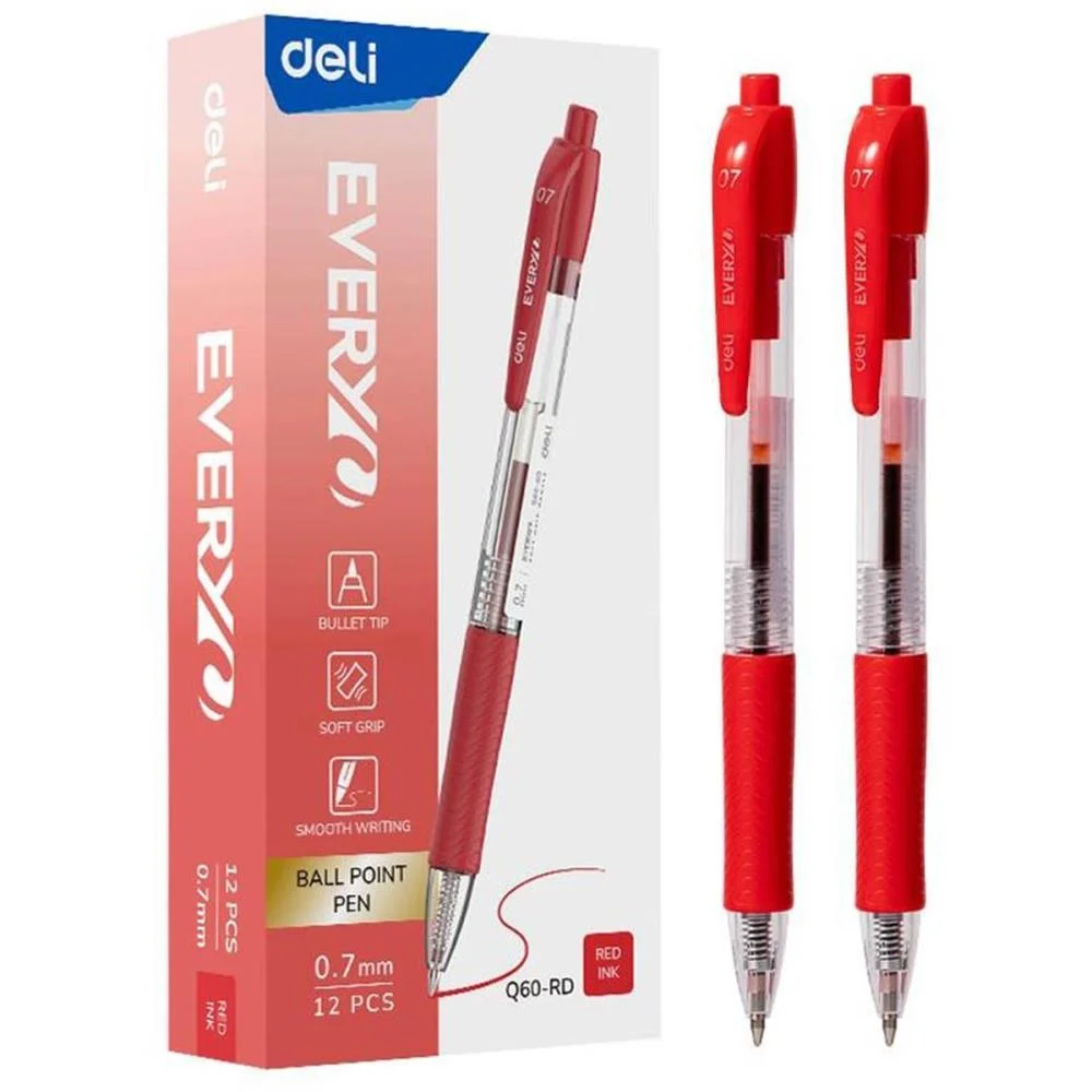 CANETA ESFEROGRAFICA RETRATIL 0,7MM VERMELHO DELI (CX.C/12) - imagem 2