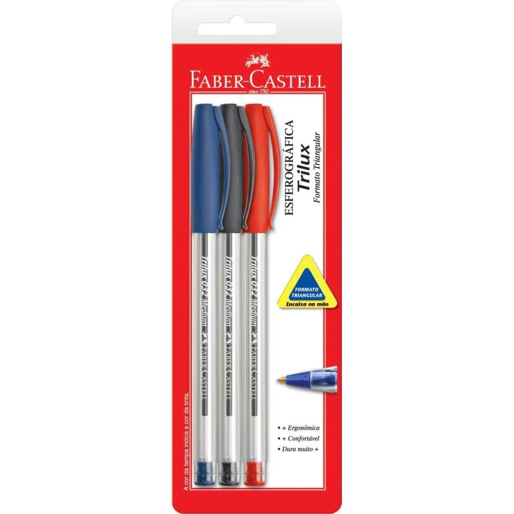 CANETA ESFEROGRAFICA TRILUX 1.0MM CT.C/3 CORES FABER-CASTELL (CX.C/24) - imagem 3