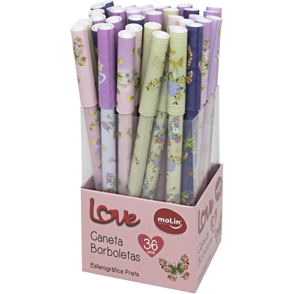 CANETA ESFEROGRAFICA LOVE BORBOLETAS TINTA PRETA(S) MOLIN (DP.C/36) - imagem 3