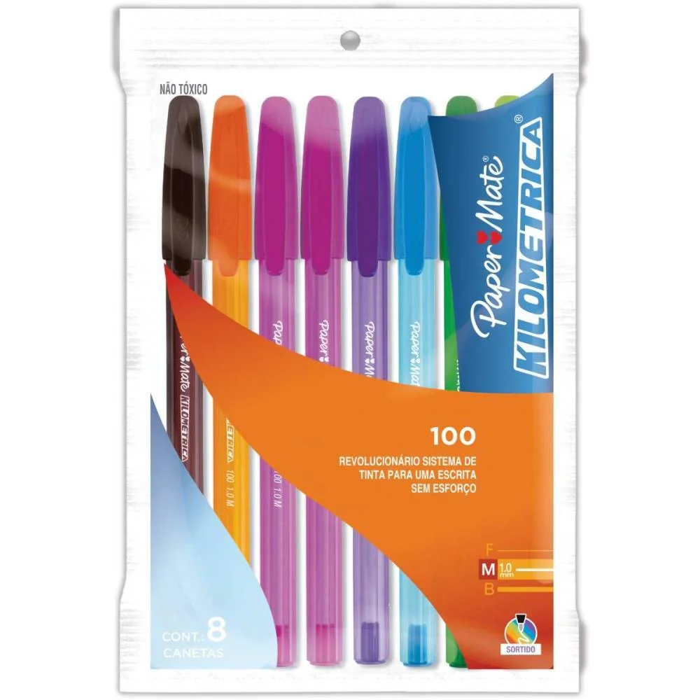 CANETA ESFEROGRAFICA KILOMETRICA 100 COLORZ 8CORES PAPER MATE (CART/08) - imagem 3