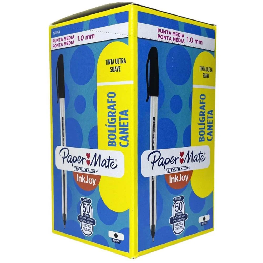 CANETA ESFEROGRAFICA KILOMETRICA 100 MEDIA PRETA PAPER MATE (CX.C/50) - imagem 3