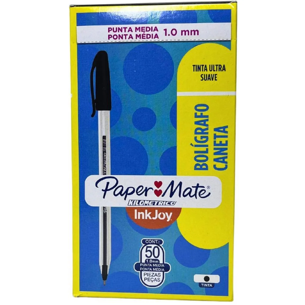 CANETA ESFEROGRAFICA KILOMETRICA 100 MEDIA PRETA PAPER MATE (CX.C/50) - imagem 5