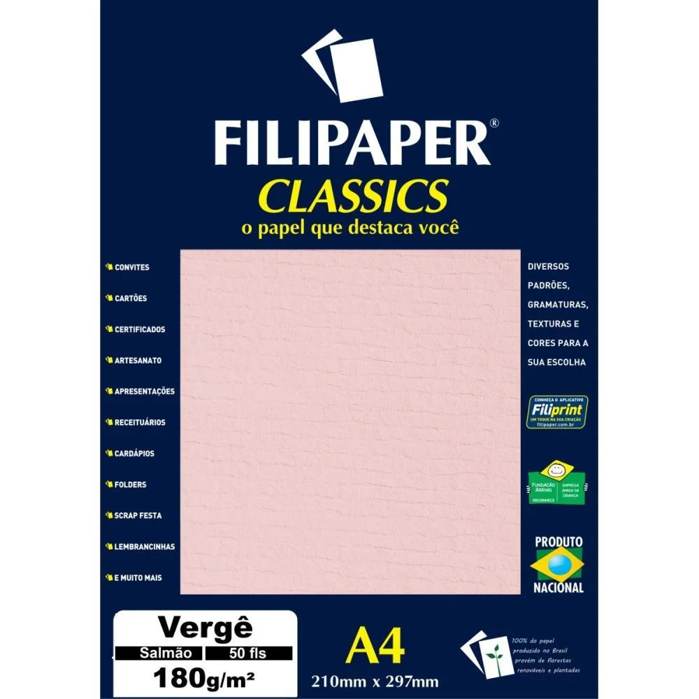 PAPEL A4 VERGE SALMAO 180G. FILIPERSON (CX.C/50) - imagem 2