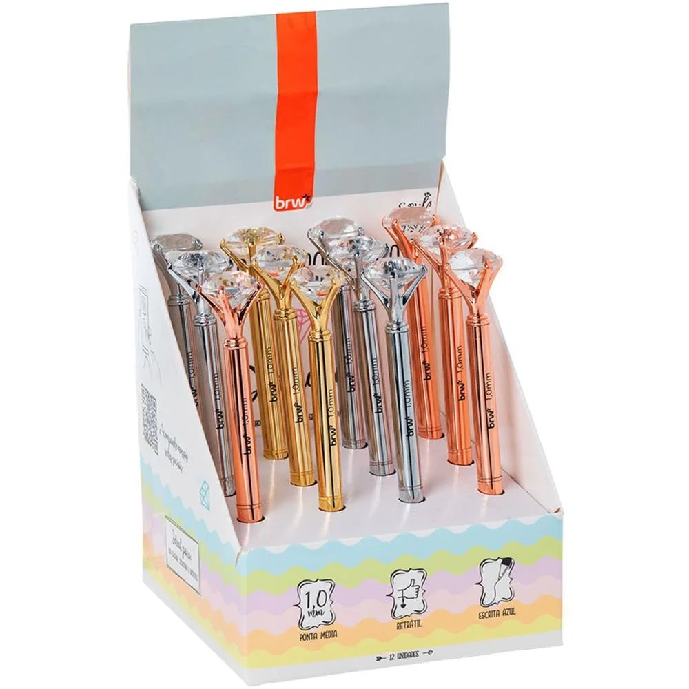 CANETA ESFEROGRAFICA DIAMOND METALICA 1.0MM AZUL BRW (DP.C/12) - imagem 3