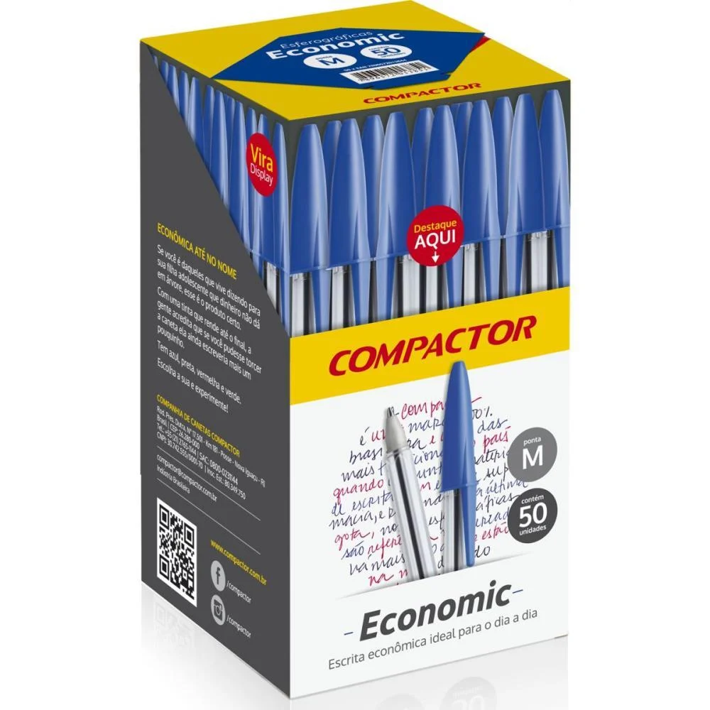 CANETA ESFEROGRAFICA ECONOMIC CRISTAL MEDIA AZUL COMPACTOR (CX.C/50) - imagem 2