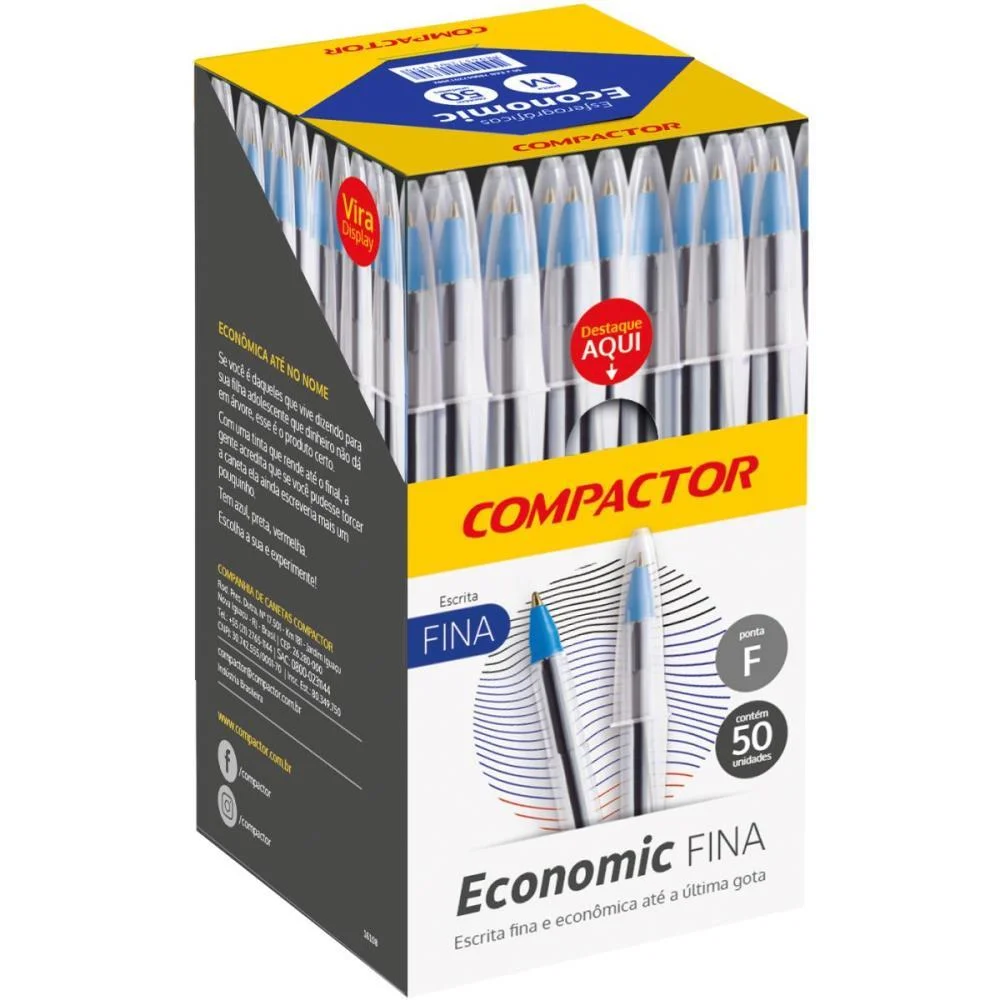 CANETA ESFEROGRAFICA ECONOMIC FINA AZUL COMPACTOR (CX.C/50) - imagem 2