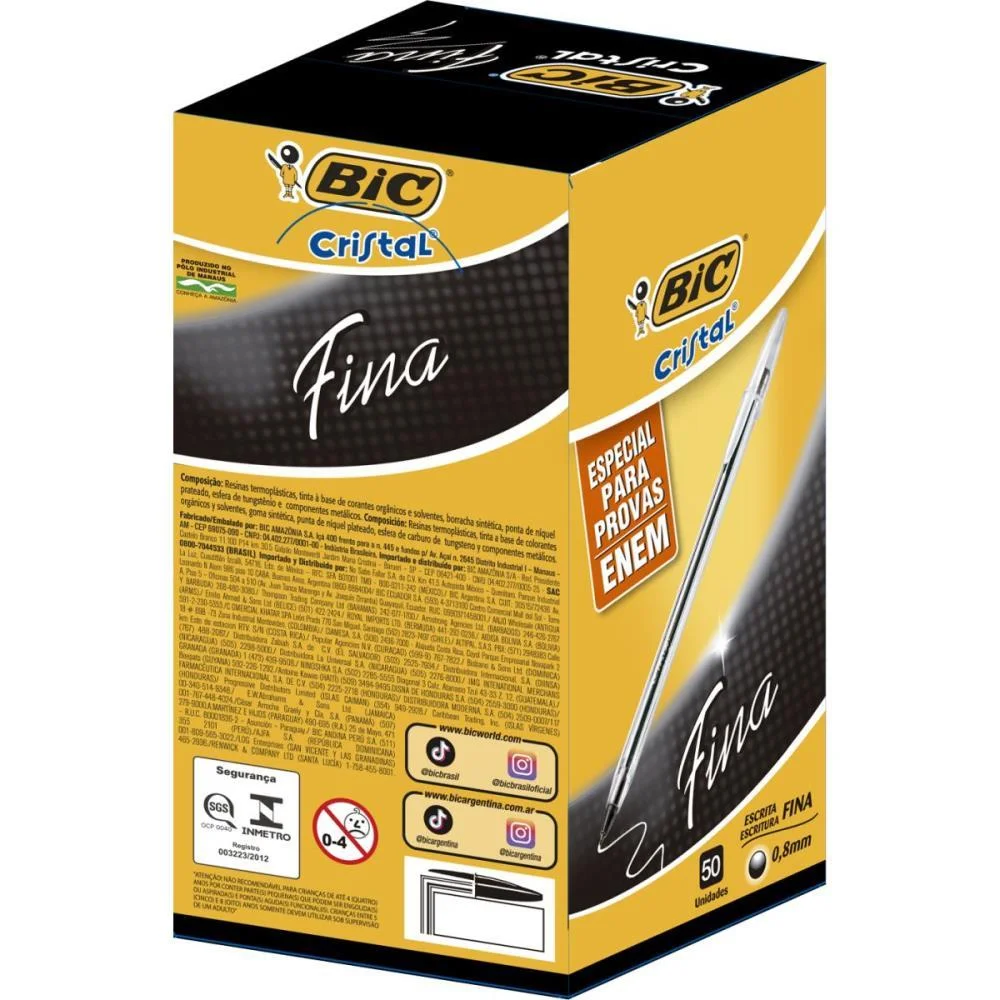 CANETA ESFEROGRAFICA CRISTAL FINA PRETA  CORPO TRAN BIC (CX.C/50) - imagem 5