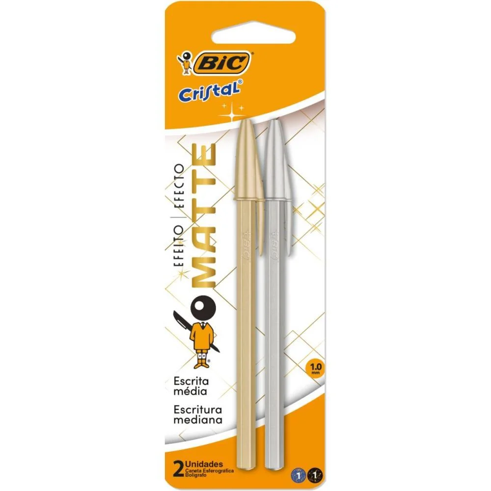 CANETA ESFEROGRAFICA CRISTAL MATE OURO/PRATA BIC (BL.C/02) - imagem 5