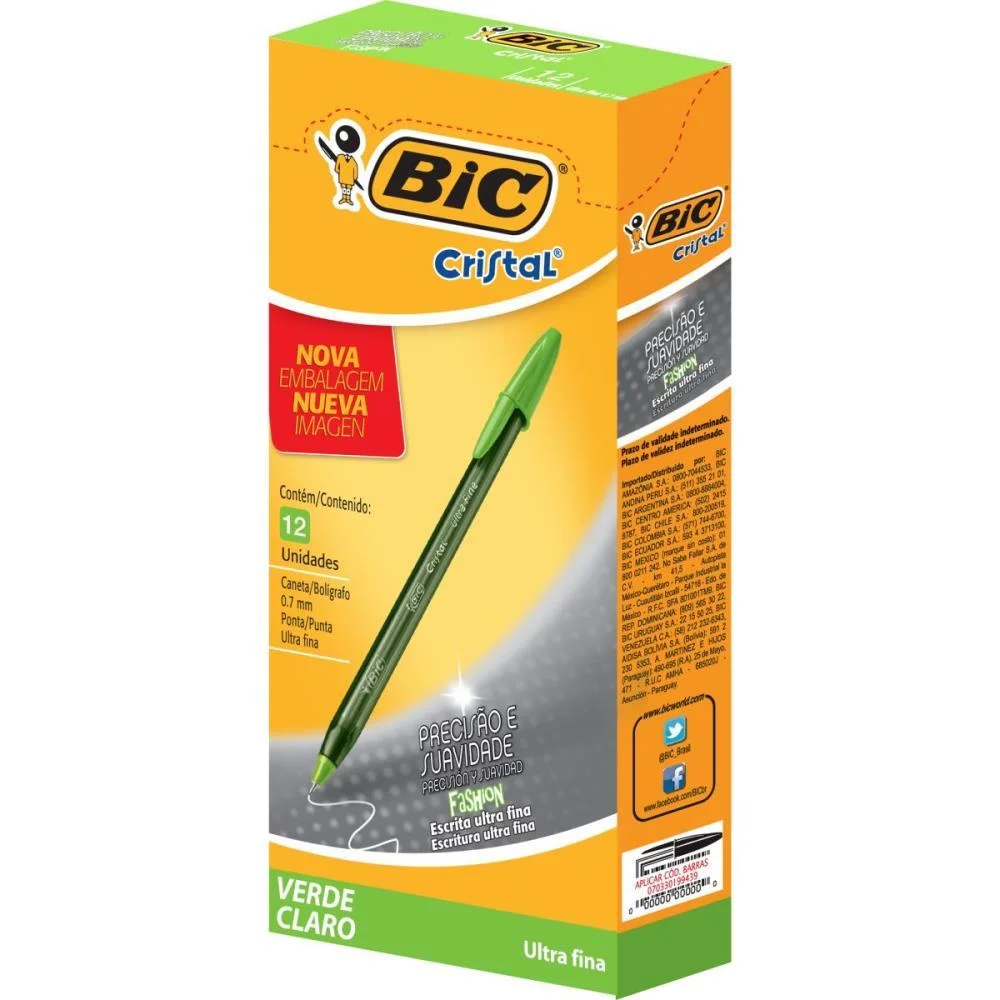 CANETA ESFEROGRAFICA CRISTAL FASHION FINE VERDE BIC (CX.C/12) - imagem 3