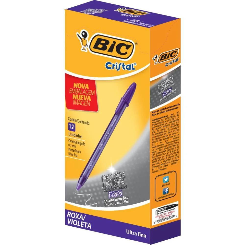 CANETA ESFEROGRAFICA CRISTAL FASHION FINE ROXA BIC (CX.C/12) - imagem 3