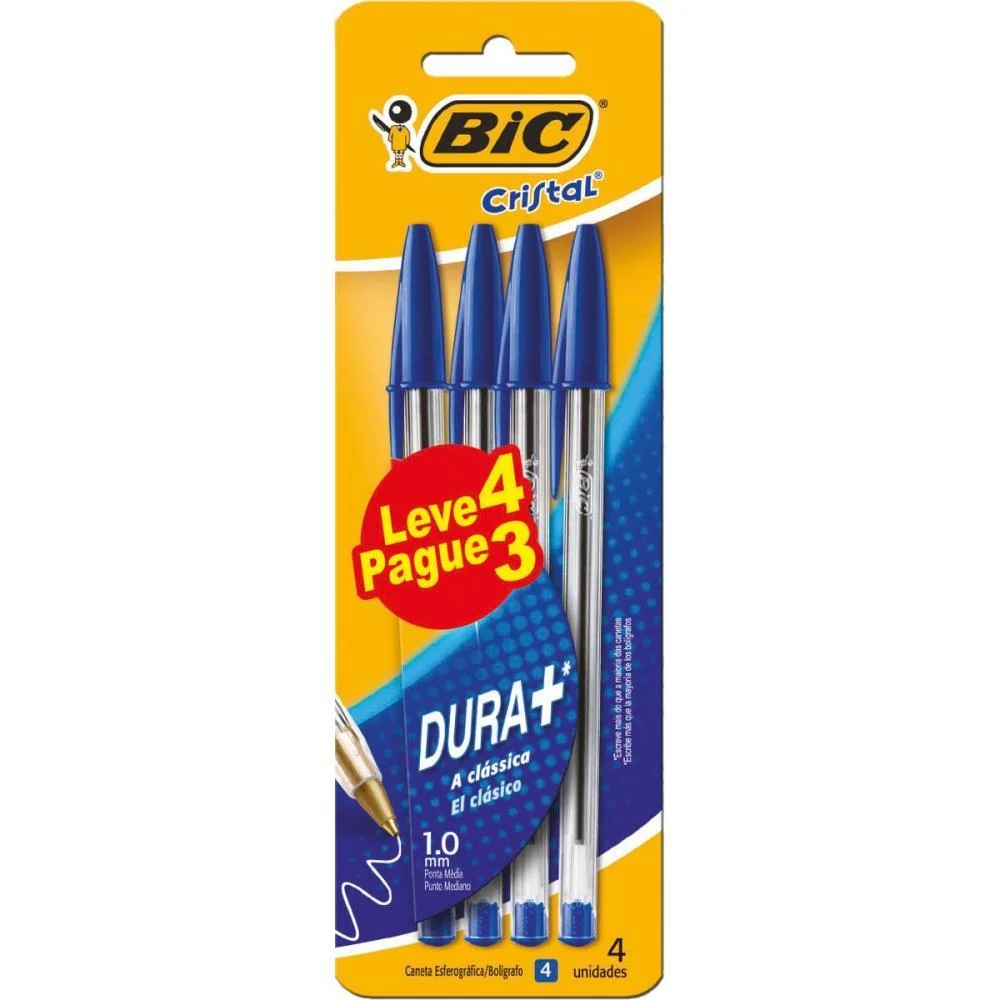 CANETA ESFEROGRAFICA CRISTAL AZUL LEVE 4 PAGUE 3 BIC (BL.C/04) - imagem 3