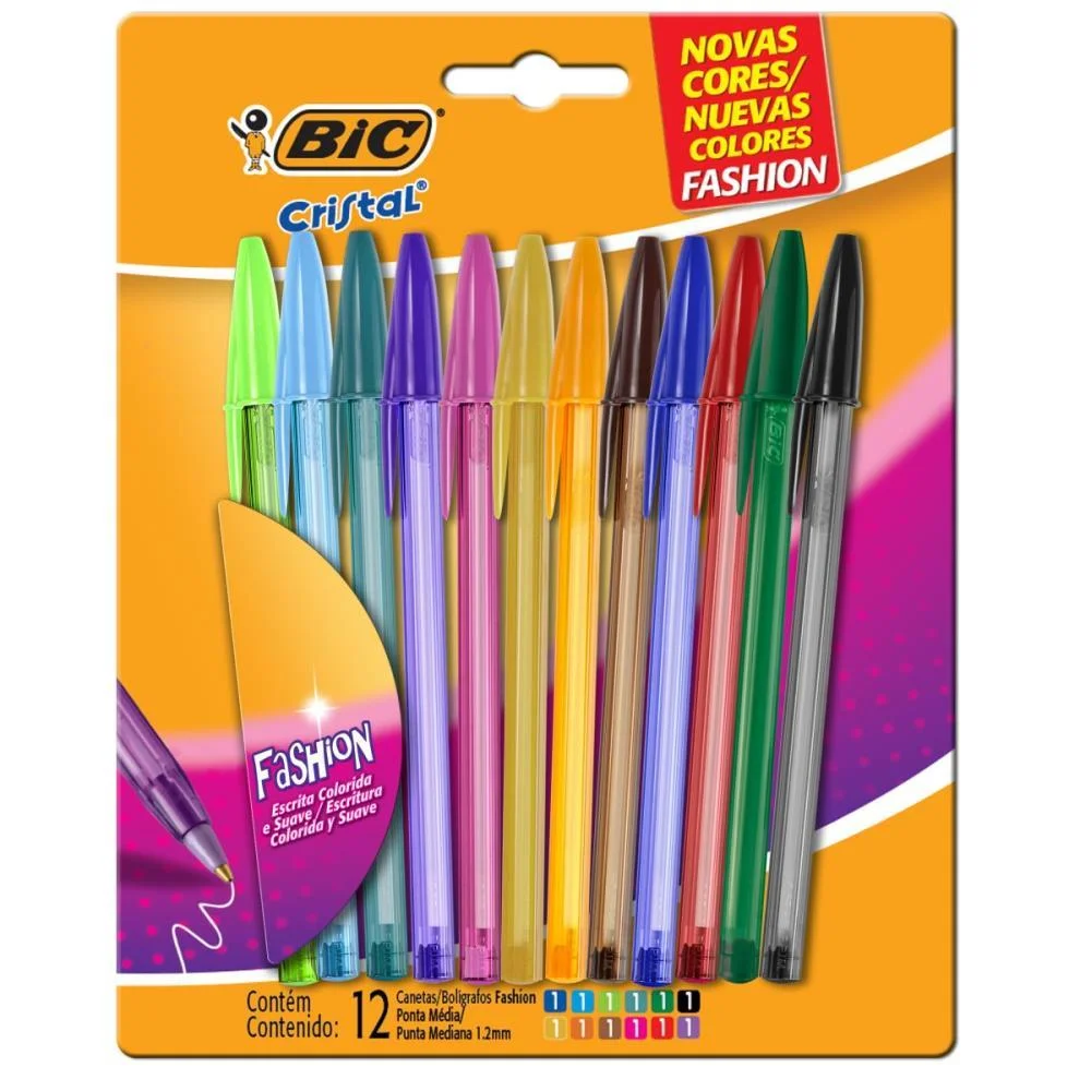 CANETA ESFEROGRAFICA CRISTAL FASHION  DURA+ 12CORES BIC (BL.C/12) - imagem 2