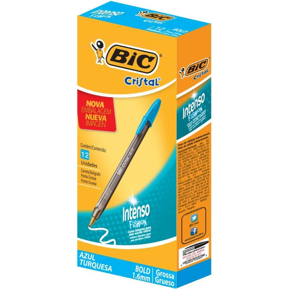 CANETA ESFEROGRAFICA CRISTAL BOLD FASHION AZ. TURQU BIC (CX.C/12) - imagem 2