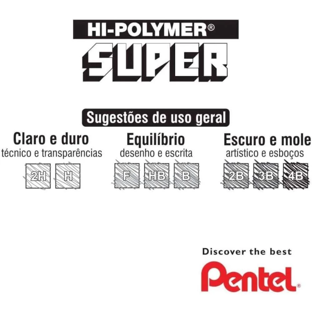 GRAFITE 0.9MM HB HI POLYMER SUPER 12TBX12MIN PENTEL (CX.C/12) - imagem 4