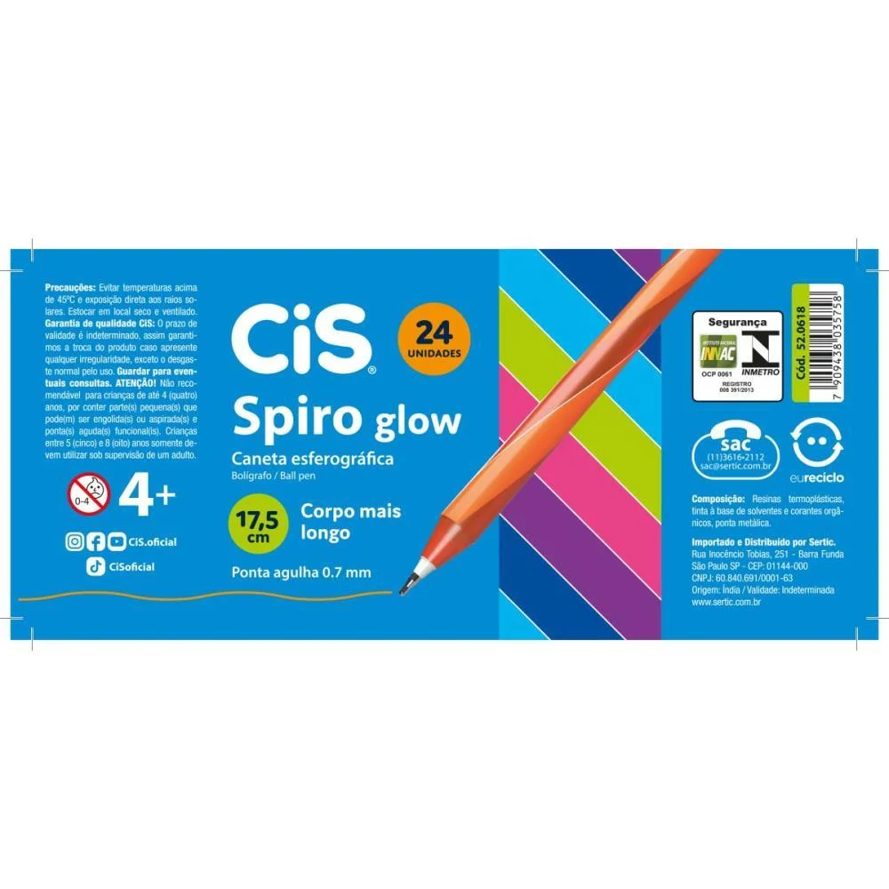 CANETA ESFEROGRAFICA CIS SPIRO GLOW 0,7MM CORES SERTIC (POTE-24) - imagem 4