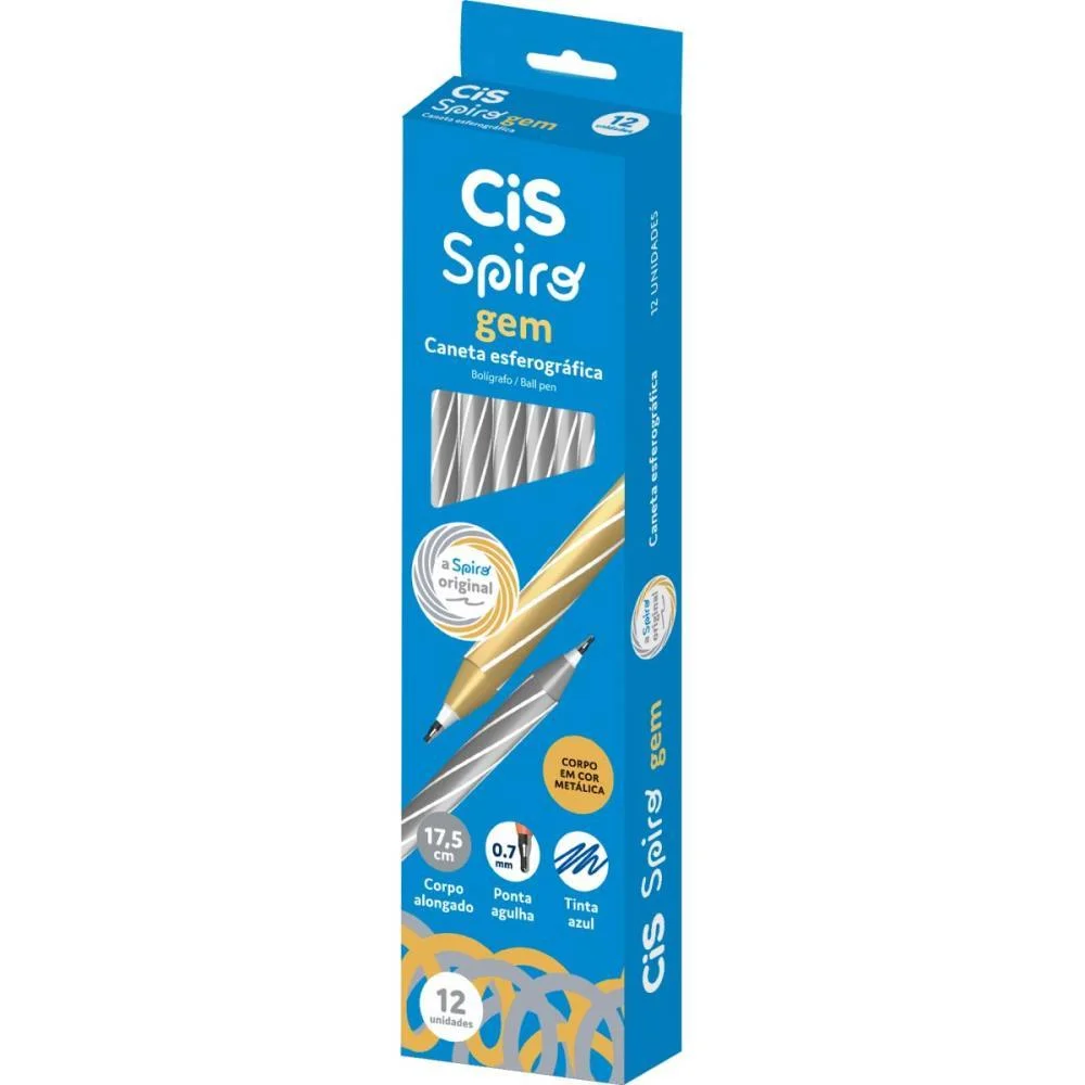 CANETA ESFEROGRAFICA CIS SPIRO GEM 0,7MM PRATA T.AZ SERTIC (CX.C/12) - imagem 3