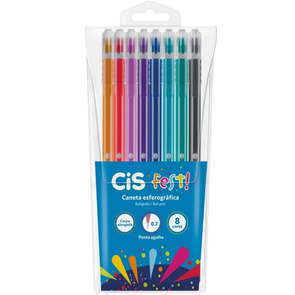 CANETA ESFEROGRAFICA CIS FEST 0.7MM 8 CORES SERTIC (ESTOJO) - imagem 4