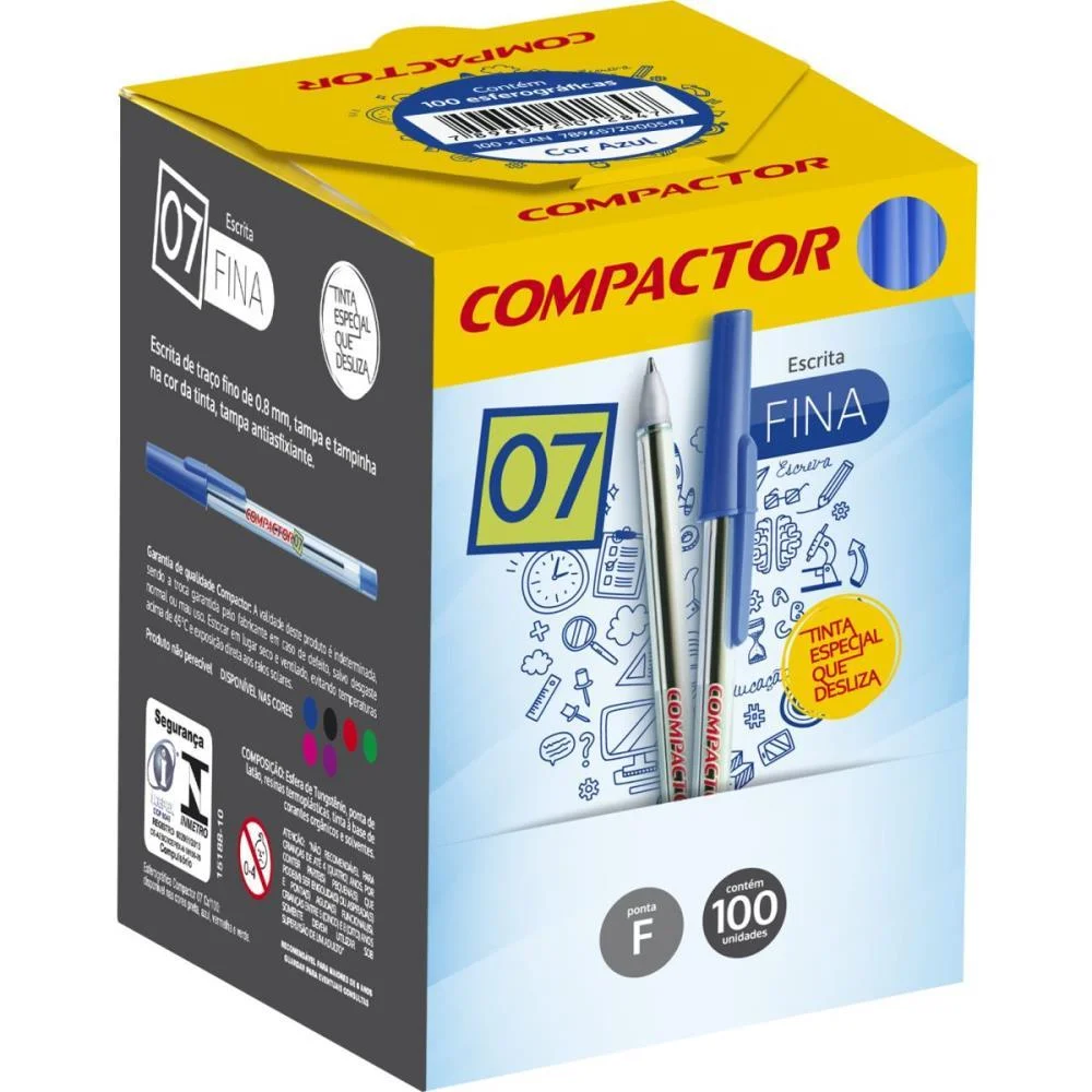 CANETA ESFEROGRAFICA 0,7MM FINA AZUL COMPACTOR (CX.C/100) - imagem 3