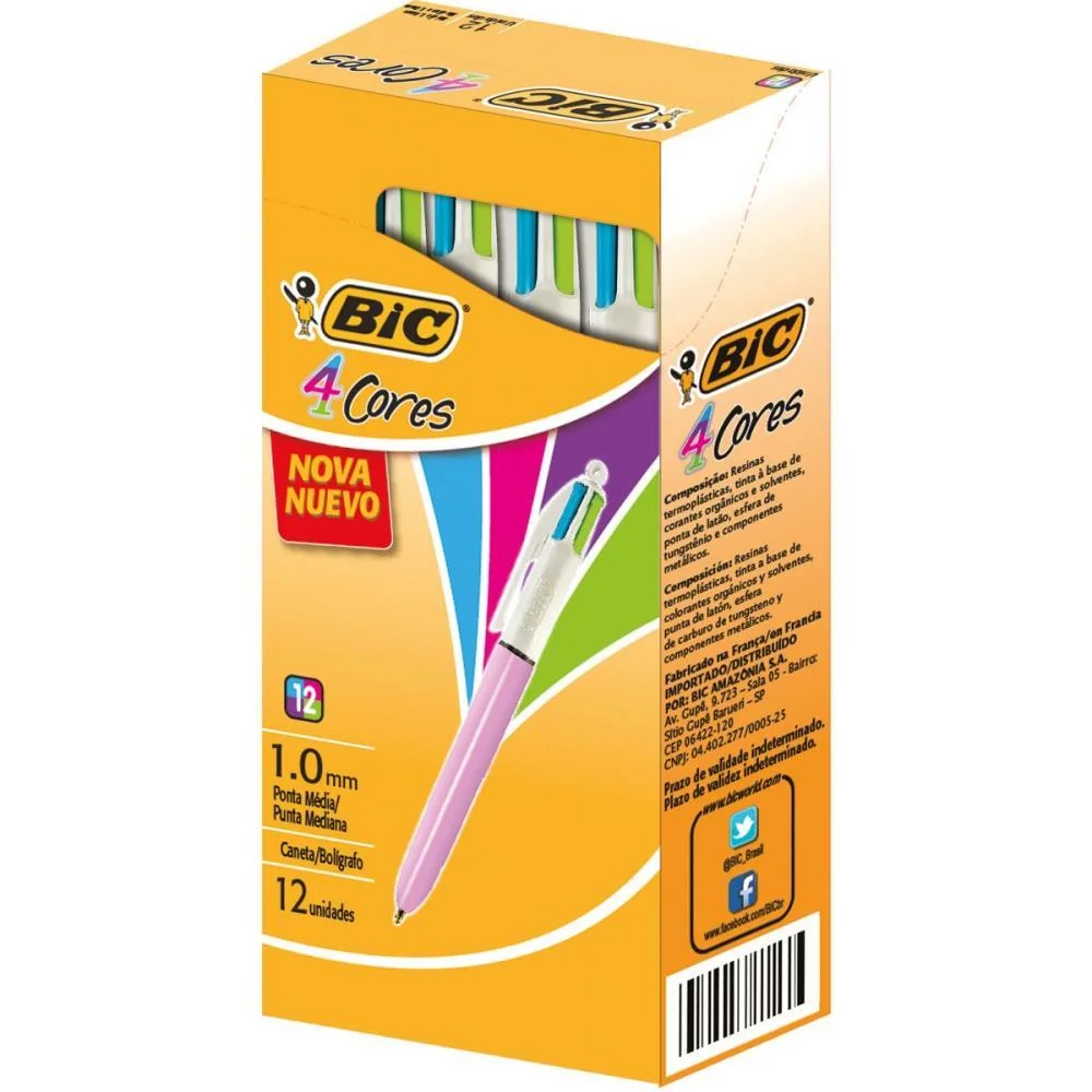 CANETA ESFEROGRAFICA BIC 4 CORES REFRESH CORPO ROSA BIC (CX.C/12) - imagem 3