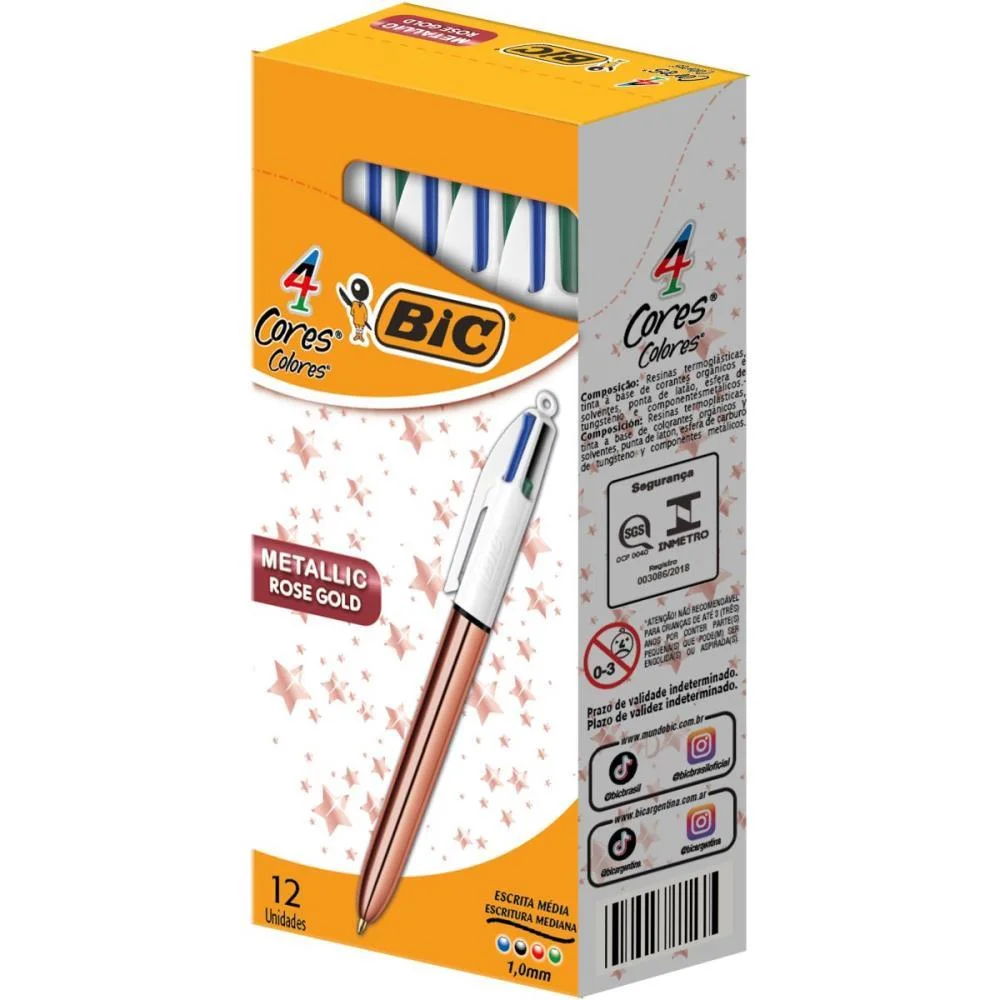 CANETA ESFEROGRAFICA BIC 4 CORES ROSE GOLD BIC (CX.C/12) - imagem 2