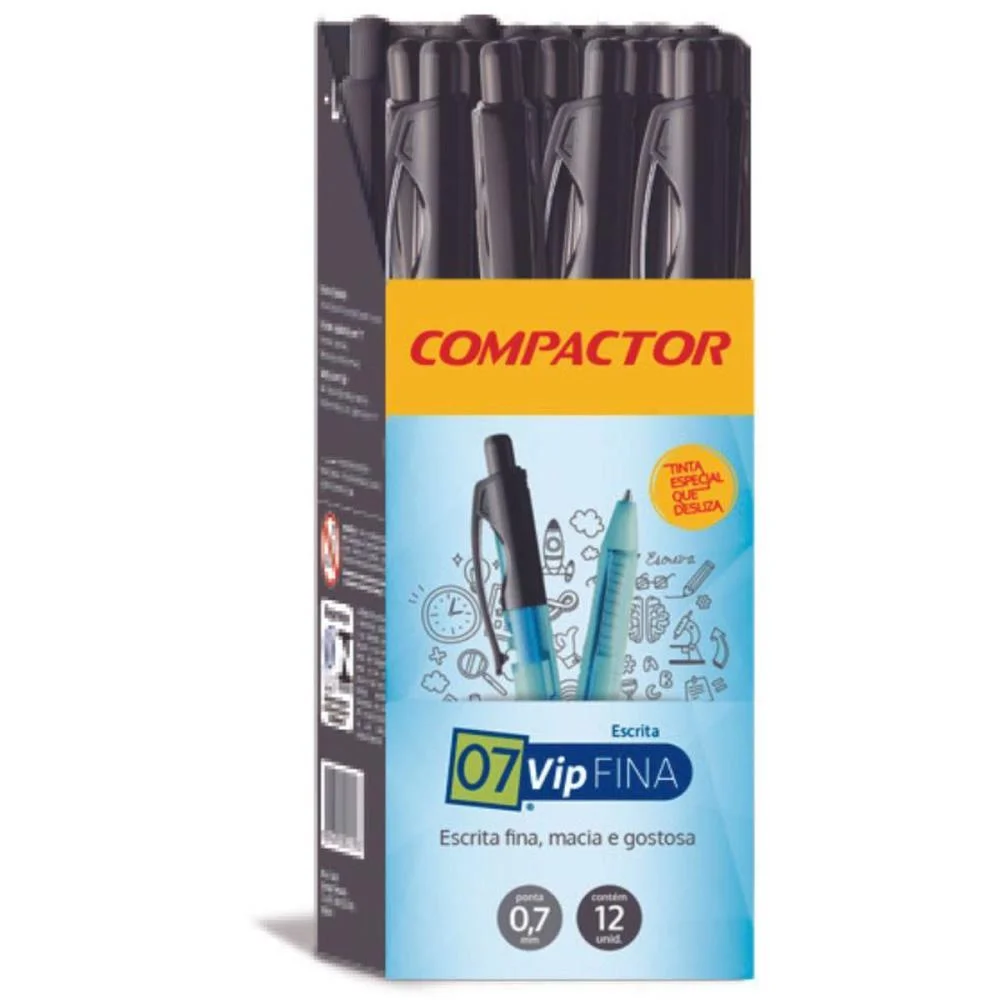 CANETA ESFEROGRAFICA RETRATIL 07 VIP FINA PRETA COMPACTOR (CX.C/12) - imagem 3
