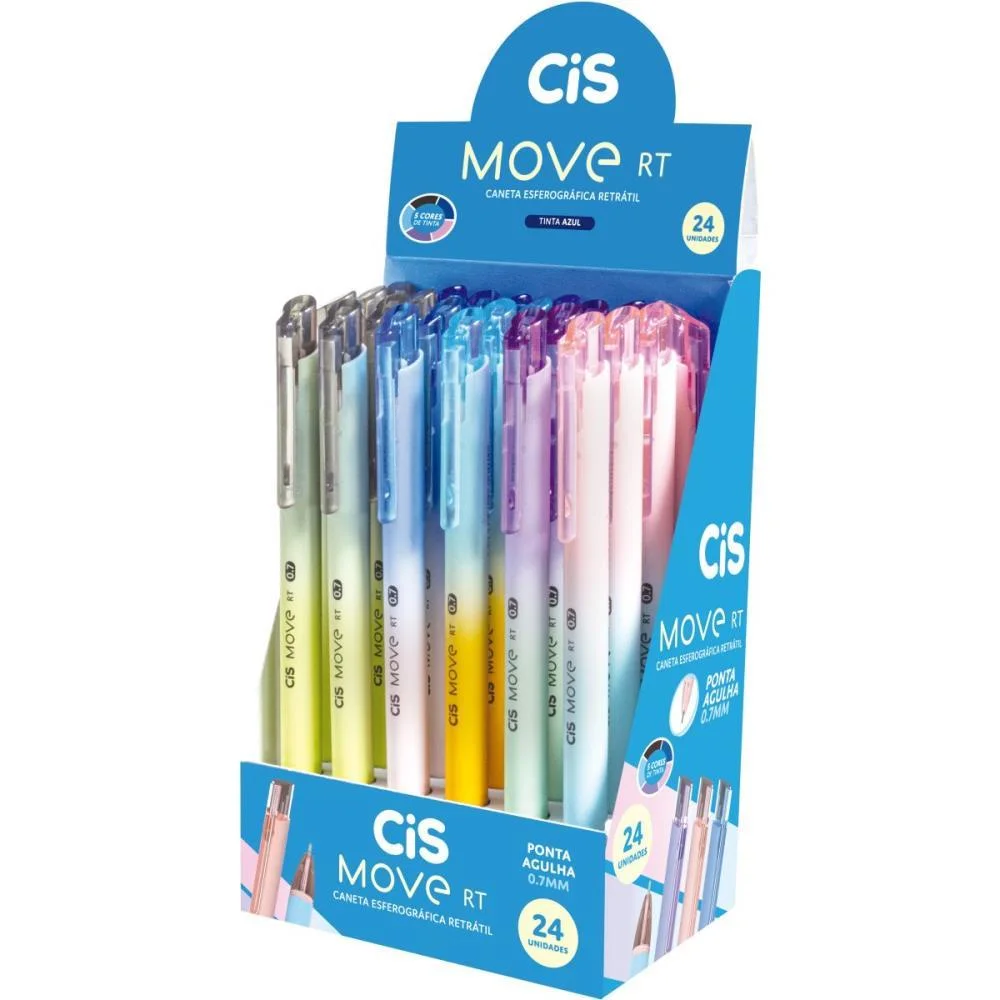 CANETA ESFEROGRAFICA RETRATIL CIS MOVE 0.7MM 5 CORES (S) SERTIC (DP.C/24) - imagem 4