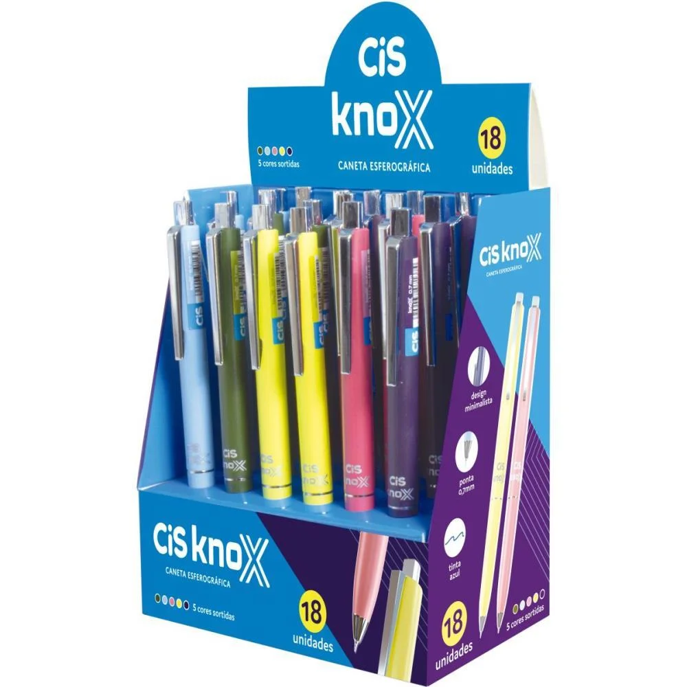 CANETA ESFEROGRAFICA RETRATIL CIS KNOX 0.7MM 5 CORES (S) SERTIC (DP.C/18) - imagem 2