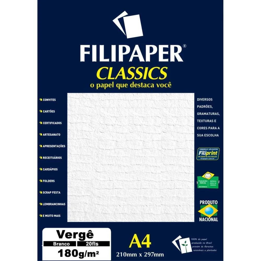 PAPEL A4 VERGE BRANCO 180G. FILIPERSON (CX.C/20) - imagem 2