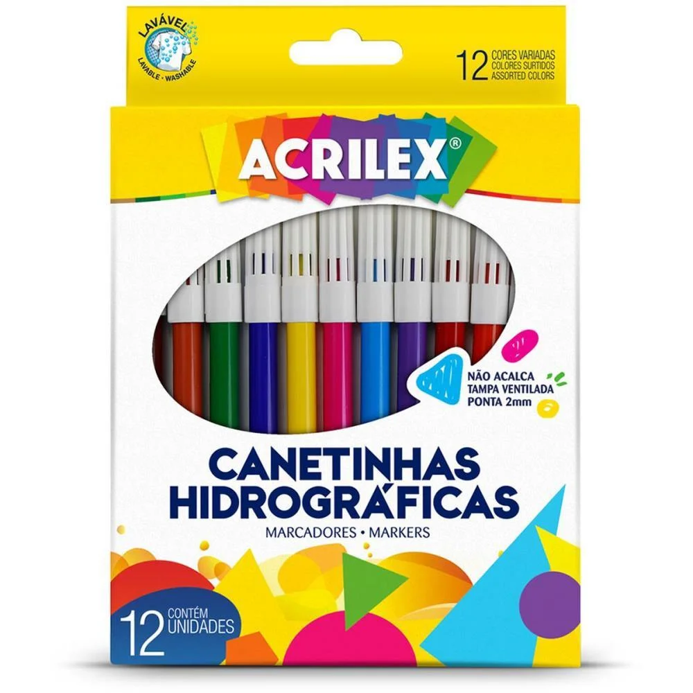 CANETA HIDROGRAFICA PONTA 2MM 12 CORES TAMPA VENTI ACRILEX (PCT.C/12) - imagem 3
