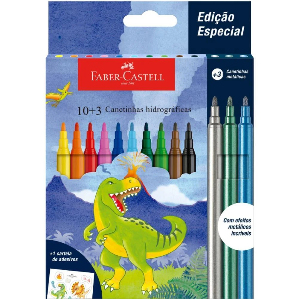 CANETA HIDROGRAFICA DINOSSAURO 10CORES+3 METALICAS FABER-CASTELL (CX.C/10) - imagem 4