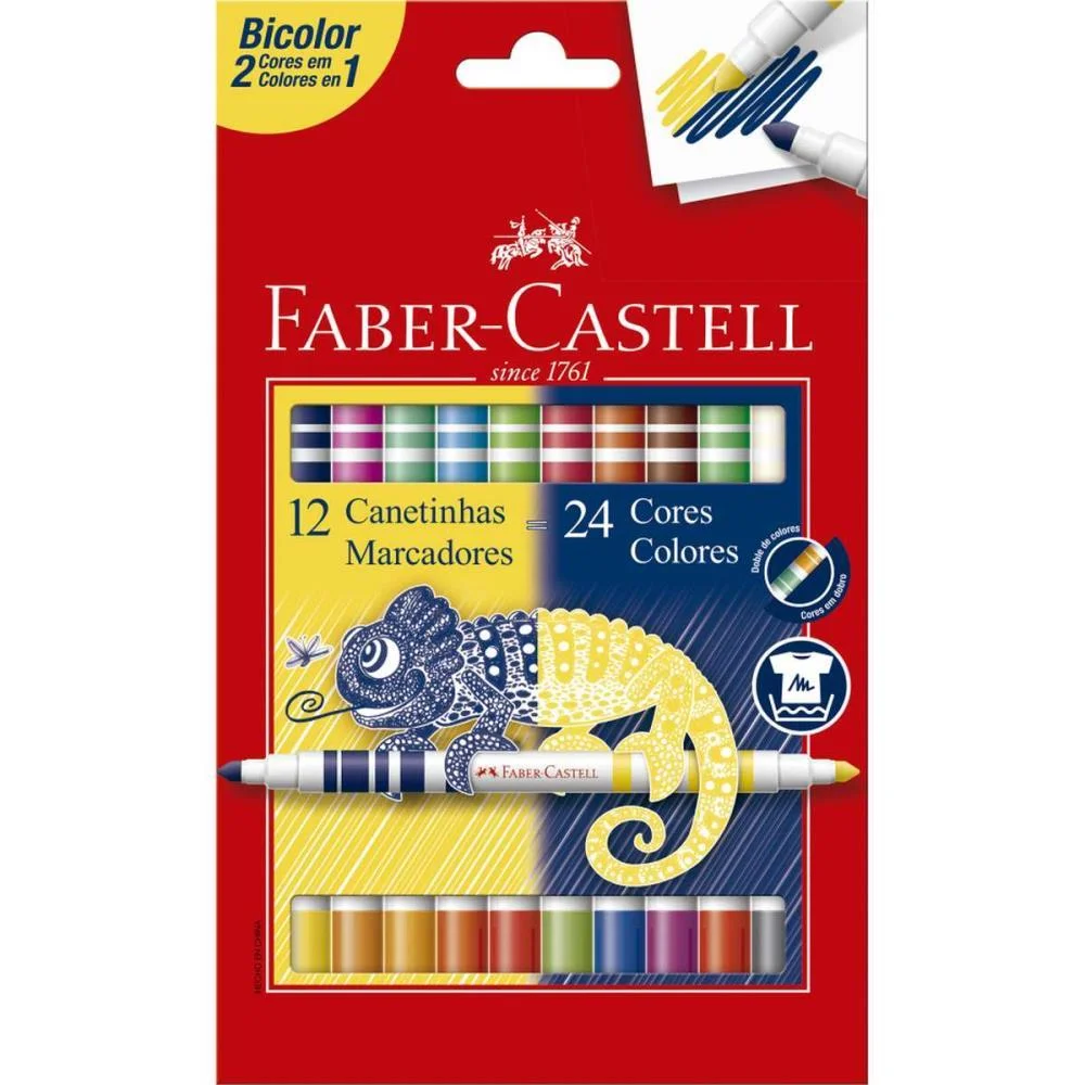 CANETA HIDROGRAFICA BICOLOR 12 CANETAS/24 CORES FABER-CASTELL (PCT.C/12) - imagem 2