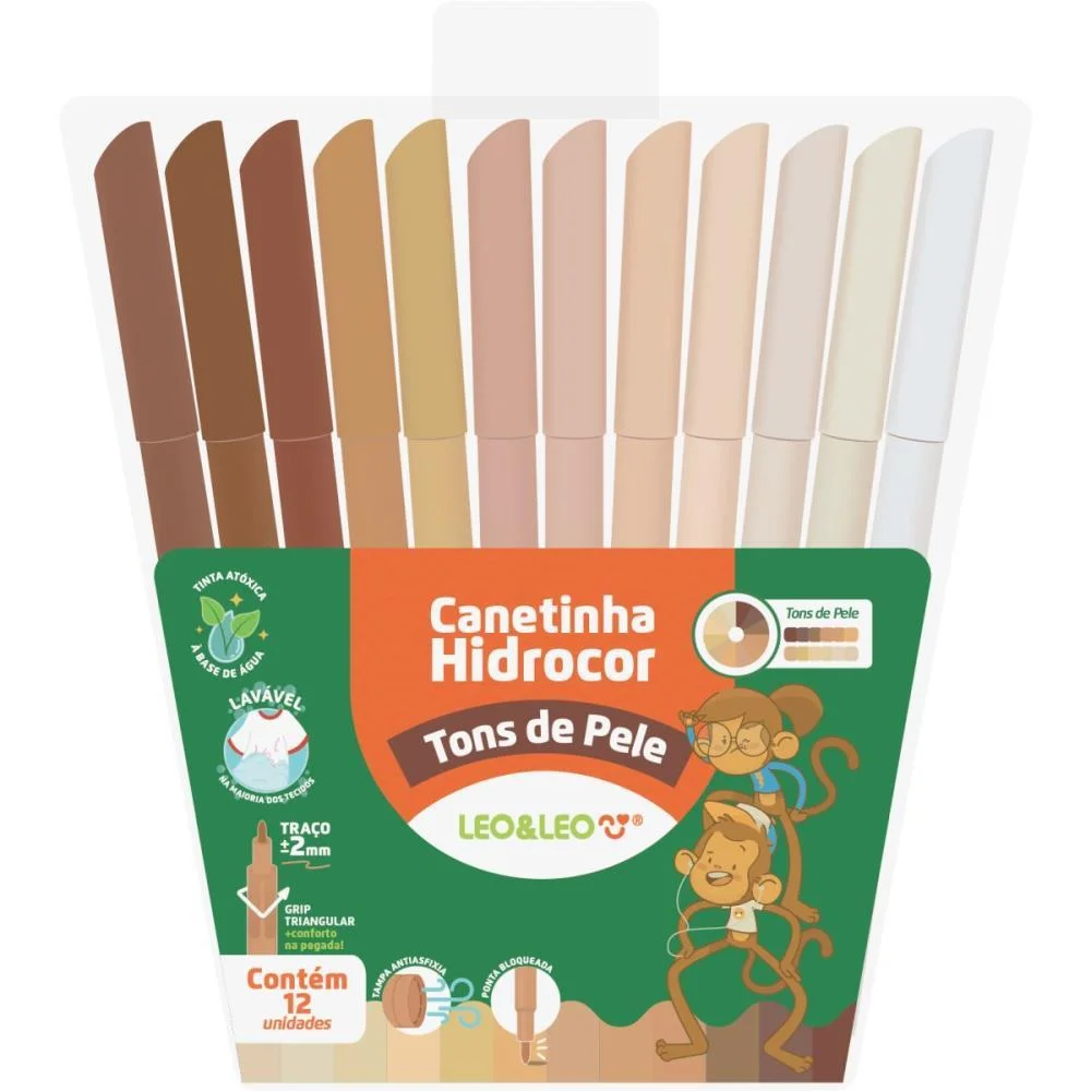 CANETA HIDROGRAFICA LEO E LEO TONS DE PELE 12CORES LEONORA (ESTOJO) - imagem 4