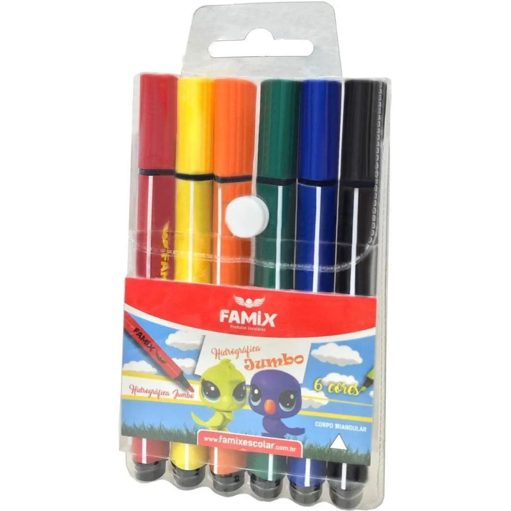 CANETA HIDROGRAFICA JUMBO TRIANGULAR 6 CORES FAMIX (ESTOJO) - imagem 2