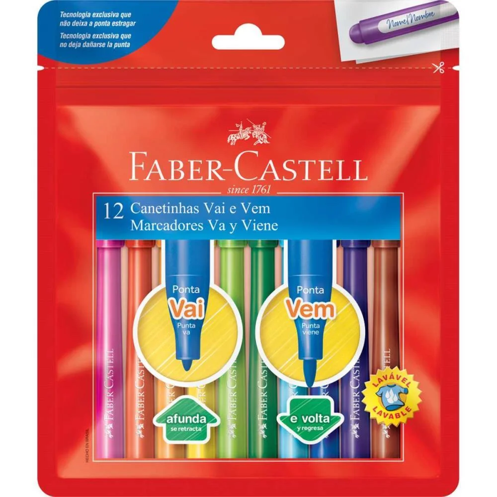 CANETA HIDROGRAFICA VAI E VEM 12 CORES FABER-CASTELL (PCT.C/06) - imagem 2