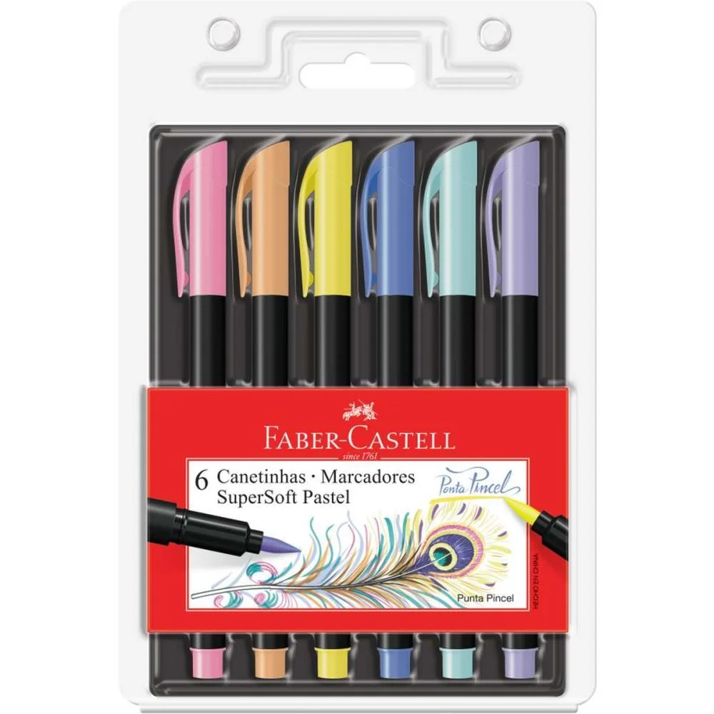 CANETA HIDROGRAFICA SUPERSOFT 6 CORES PASTEL FABER-CASTELL (CX.C/06) - imagem 2