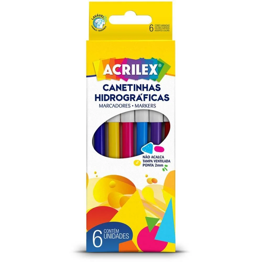 CANETA HIDROGRAFICA PONTA 2MM 6 CORES TAMPA VENTIL ACRILEX (PCT.C/24) - imagem 2