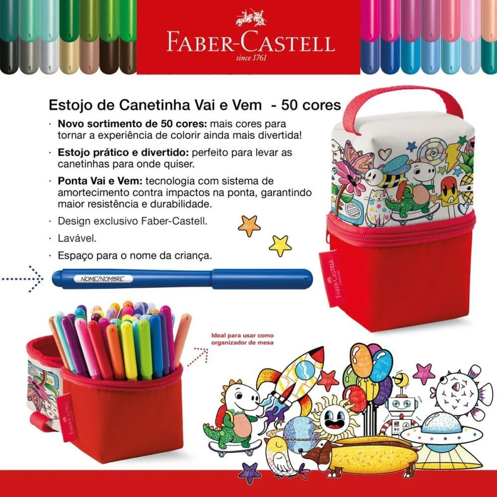 CANETA HIDROGRAFICA VAI E VEM 50 CORES C/ESTOJO FABER-CASTELL (PCT.C/02) - imagem 4
