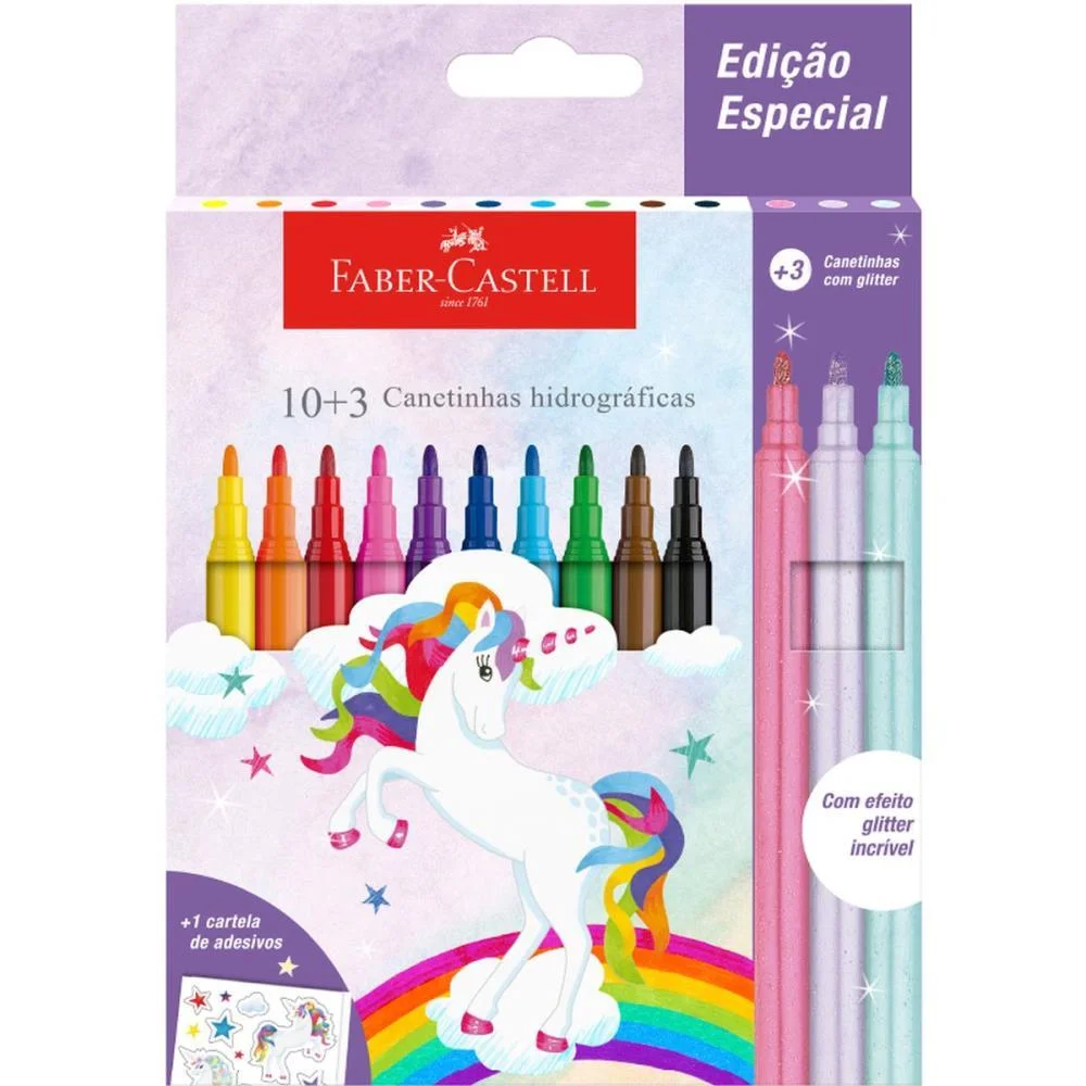 CANETA HIDROGRAFICA UNICORNIO 10 CORES + 3 GLITTER FABER-CASTELL (CX.C/10) - imagem 4