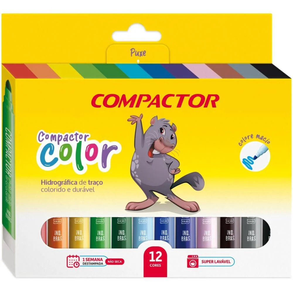 CANETA HIDROGRAFICA JUMBO COMPACTOR COLOR C/12 CORES COMPACTOR (PCT.C/05) - imagem 3
