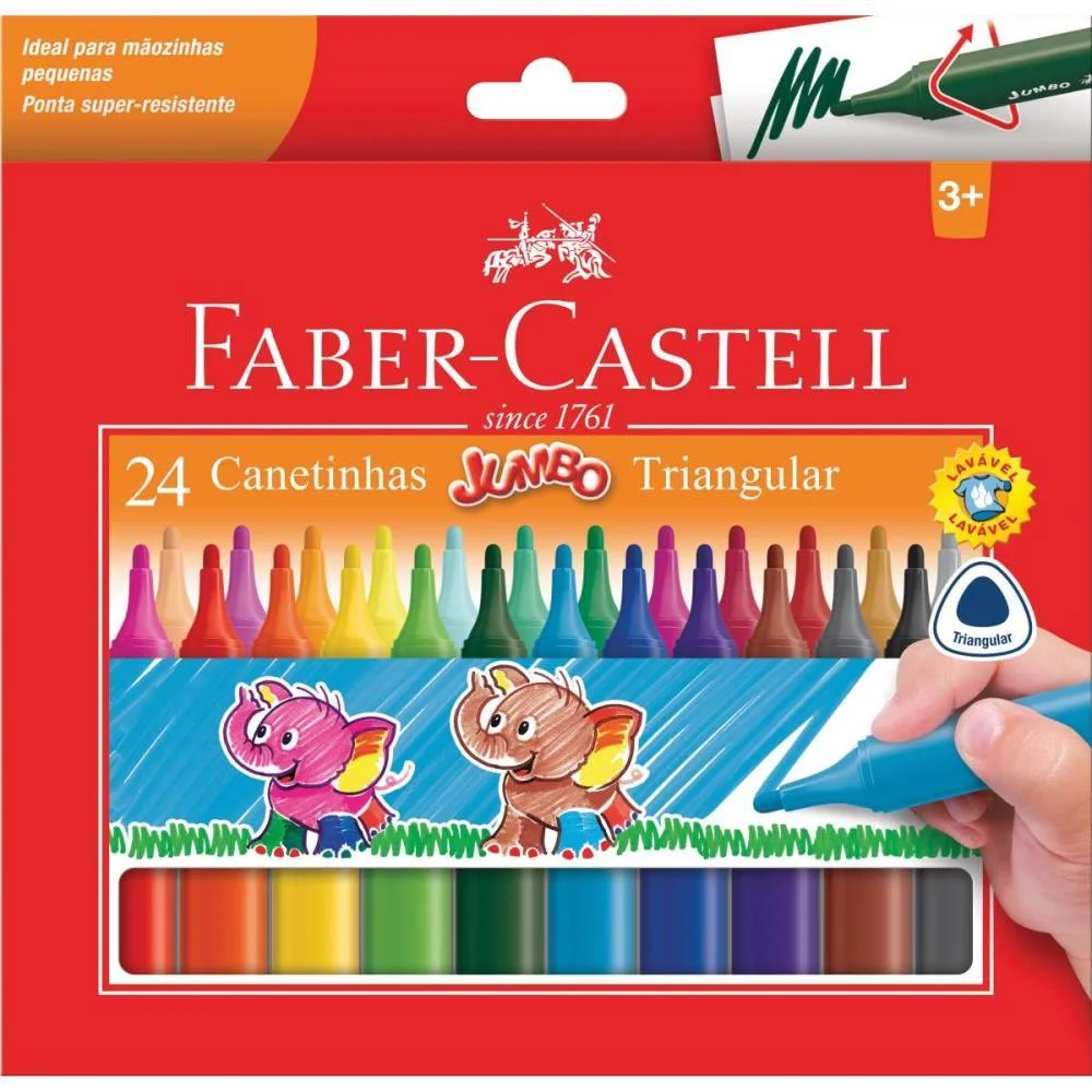 CANETA HIDROGRAFICA JUMBO TRIANGULAR 24 CORES FABER-CASTELL (PCT.C/06) - imagem 3