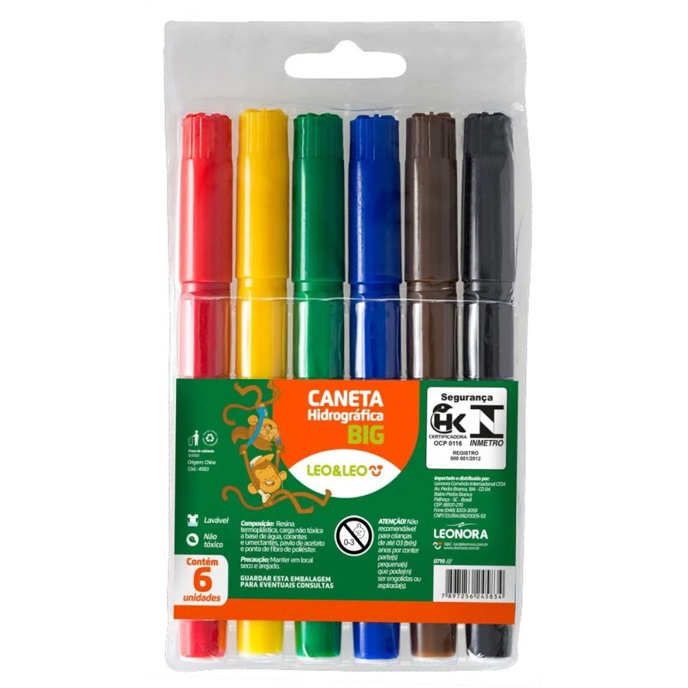 CANETA HIDROGRAFICA JUMBO LEO E LEO BIG 6 CORES LEONORA (PCT.C/12) - imagem 2
