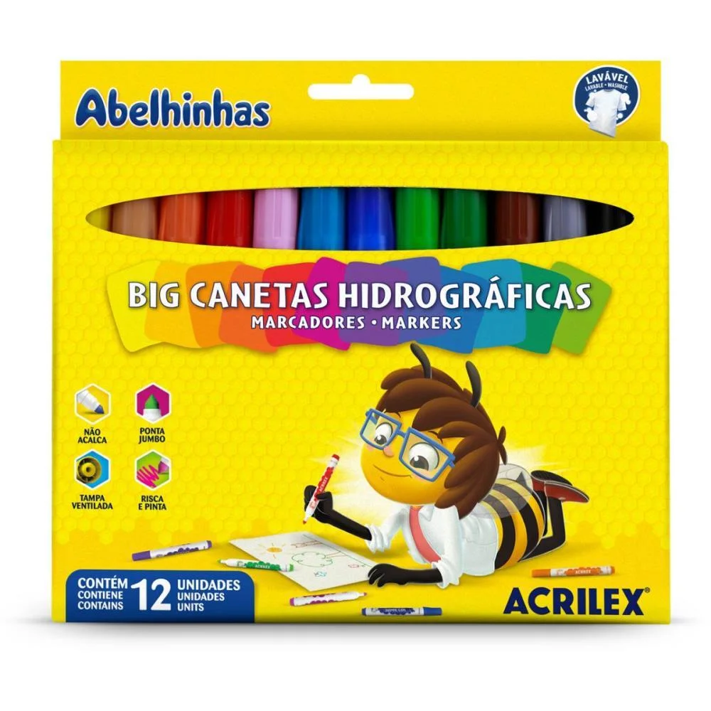 CANETA HIDROGRAFICA JUMBO BIG 12 CORES ACRILEX (PCT.C/06) - imagem 2