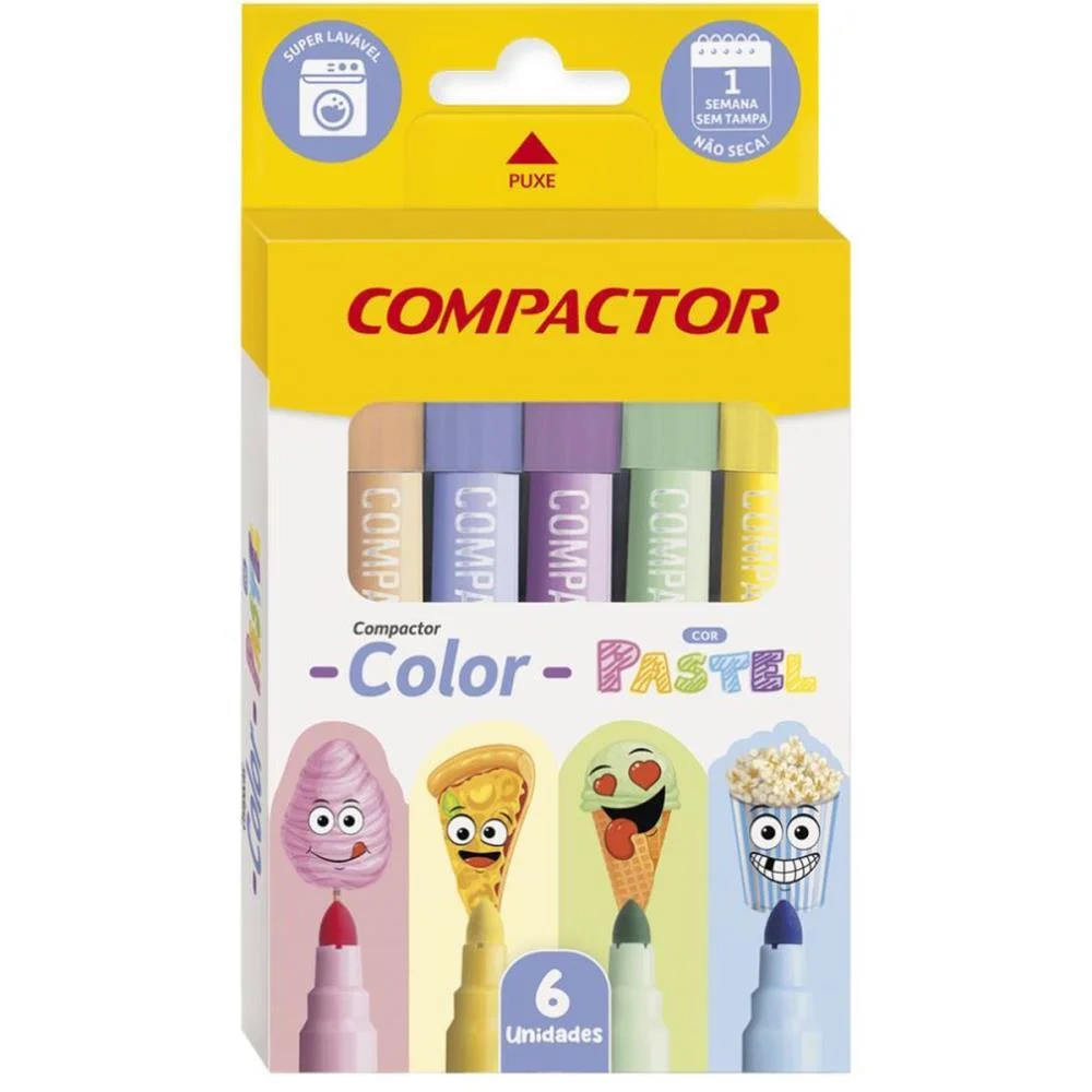 CANETA HIDROGRAFICA JUMBO COMPACTOR COLOR PASTEL 6 CORES COMPACTOR (PCT.C/10) - imagem 3