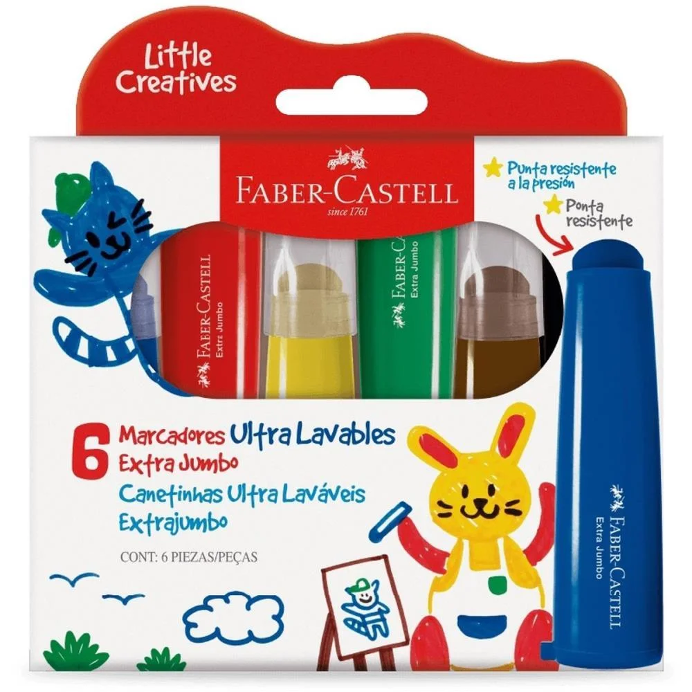 CANETA HIDROGRAFICA JUMBO 6 CORES LAVAVEIS L.CREATIVES FABER-CASTELL (ESTOJO) - imagem 2